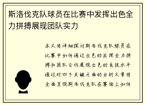 斯洛伐克队球员在比赛中发挥出色全力拼搏展现团队实力